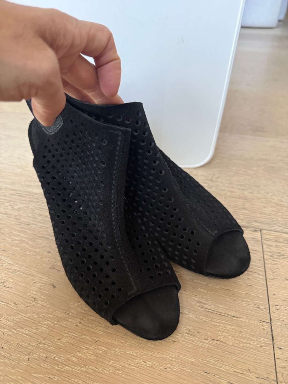 Pedro Garcia Black Perforated Peep-Toe Clog Mules